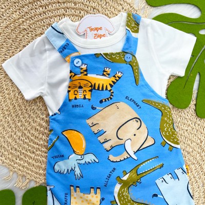  Conj. Camiseta e Jardineira Bichinhos - Azul